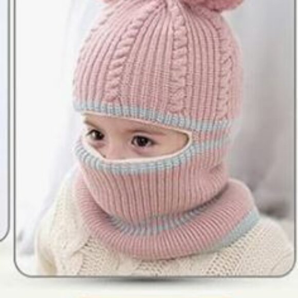 Kids Winter Plus Velvet Cute Pink Beanie Cap - Picture 4 of 4